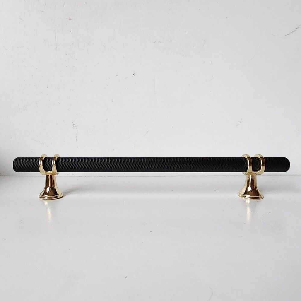 Amerdeco 10 Pack Knurled Matte Black Gold Cabinet Pulls 6.25 Inch Center NEW